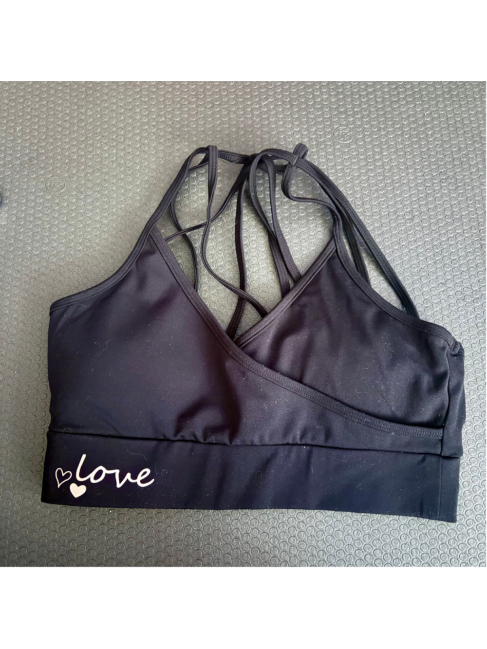 Women's Electric Yoga Black Sports Bra with Love Detail S